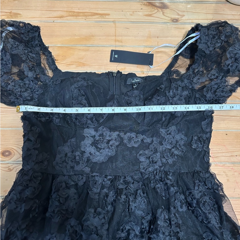 Notable Elegance Black Mesh Floral Applique Bustier Midi Dress - Picture 3 of 6